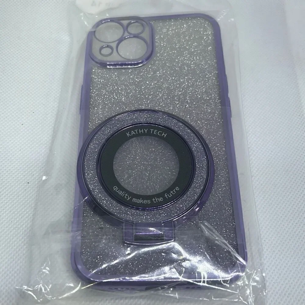 Magnetic Gradient Glitter Ring Soft Phone Case For iPhone 14 Stand Mobile